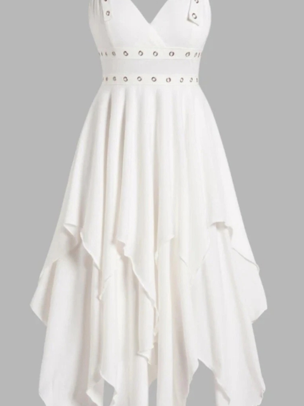 White V-Neck Handkerchief Hem Dress